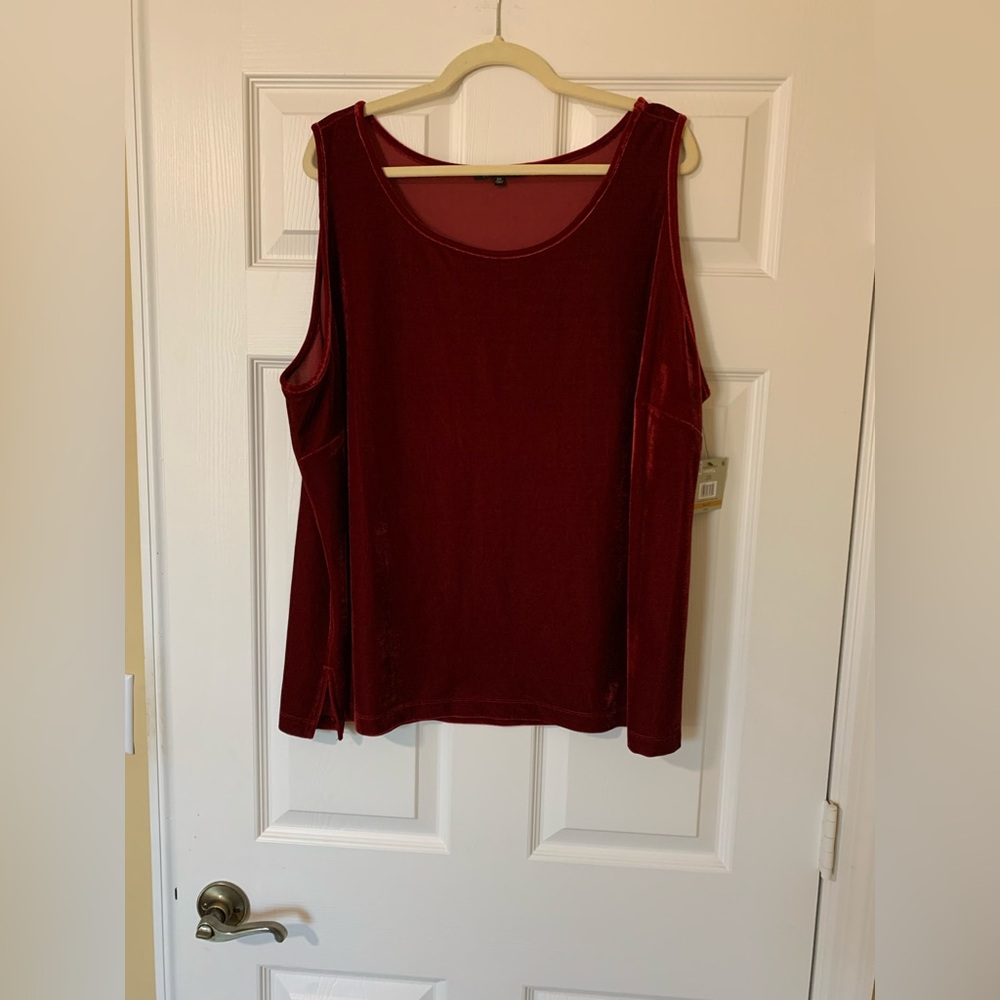 NWT John Mark Velvet Sleeveless‎ Top Plus Size 3X Rich Burgundy Red Elegant
